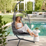 Egg Hanging Chair with Stand, Footrest & Cushion | Patio & Bedroom, Charcoal Grey