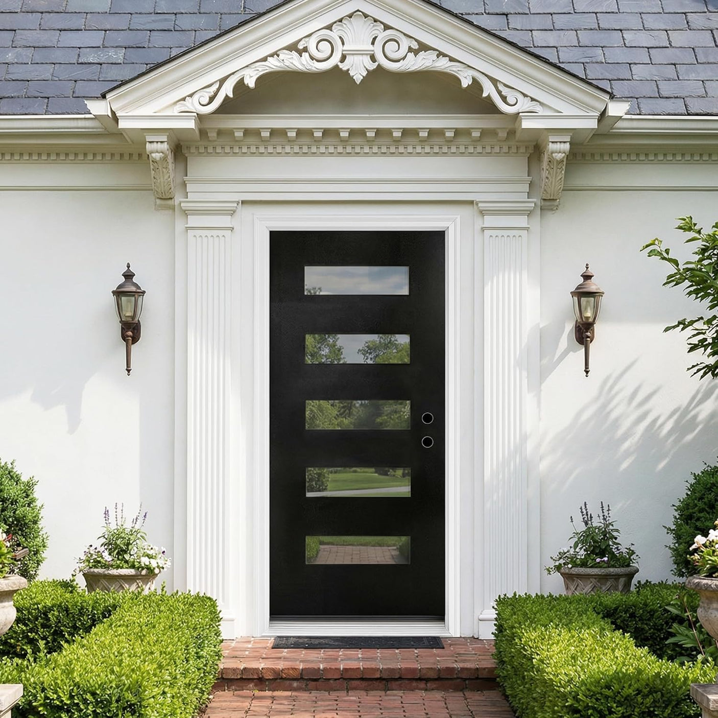 YECHEN 36" x 80" Fiberglass Pre-Hung Front Door, Contemporary Black Entry Door with Frosted Privacy Glass (Left/Right Hand Inswing)