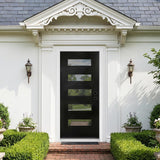 YECHEN 36" x 80" Fiberglass Pre-Hung Front Door, Contemporary Black Entry Door with Frosted Privacy Glass (Left/Right Hand Inswing)
