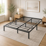 Heavy Duty Metal Platform Bed Frame with Storage, Black