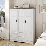 Yechen 3-Door Wooden Wardrobe Closet with Mirror, Drawers & Shelves, Farmhouse Armoire for Bedroom