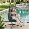 Egg Hanging Chair with Stand, Footrest & Cushion | Patio & Bedroom, Dark Blue