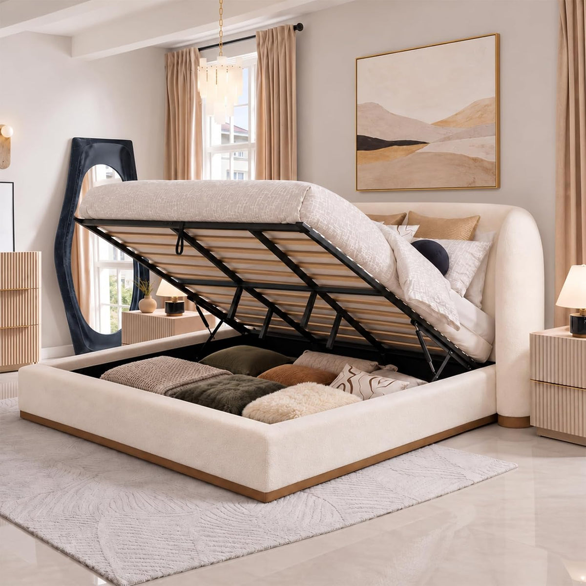 Yechen Bouclé Cloud Bed Frame, Queen & King, Standard or Lift-Up Storage