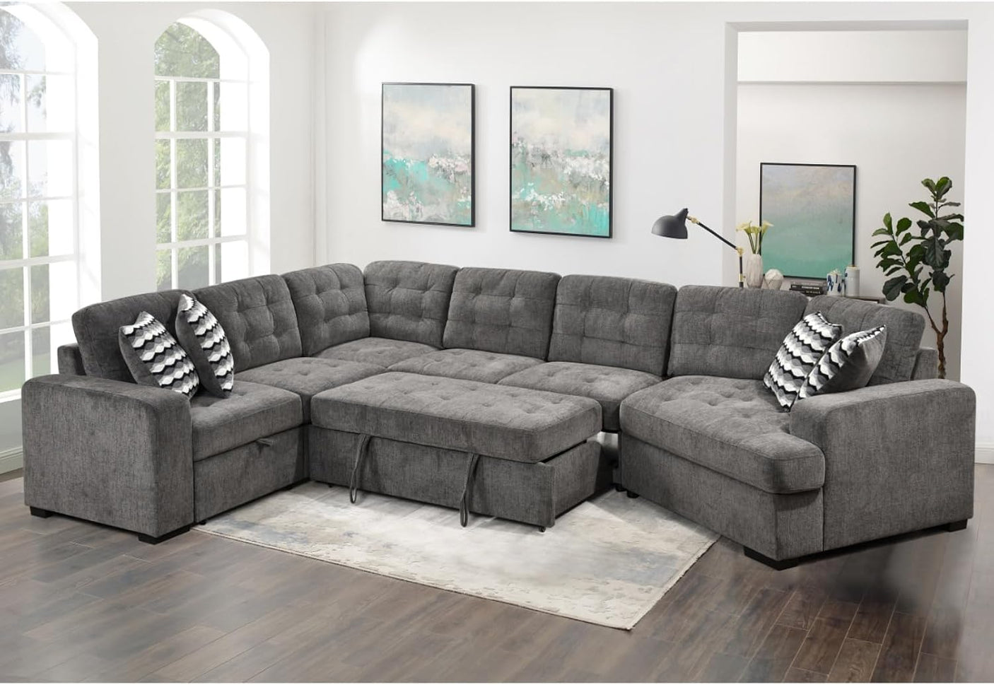 149'' Oversized Large Sectional Sleeper Sofa with Pull Out Bed & Cuddler | 7-Seater L-Shaped Sectional Couch with Chaise Lounge