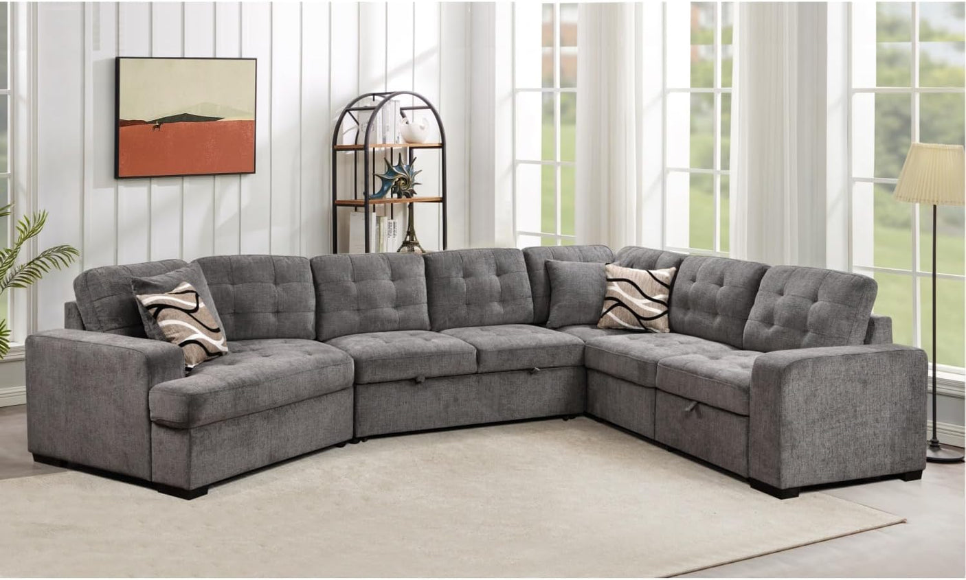 149'' Oversized Large Sectional Sleeper Sofa with Pull Out Bed & Cuddler | 7-Seater L-Shaped Sectional Couch with Chaise Lounge