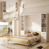White Queen Murphy Bed with Desk & Dual Cabinets | Yechen Home