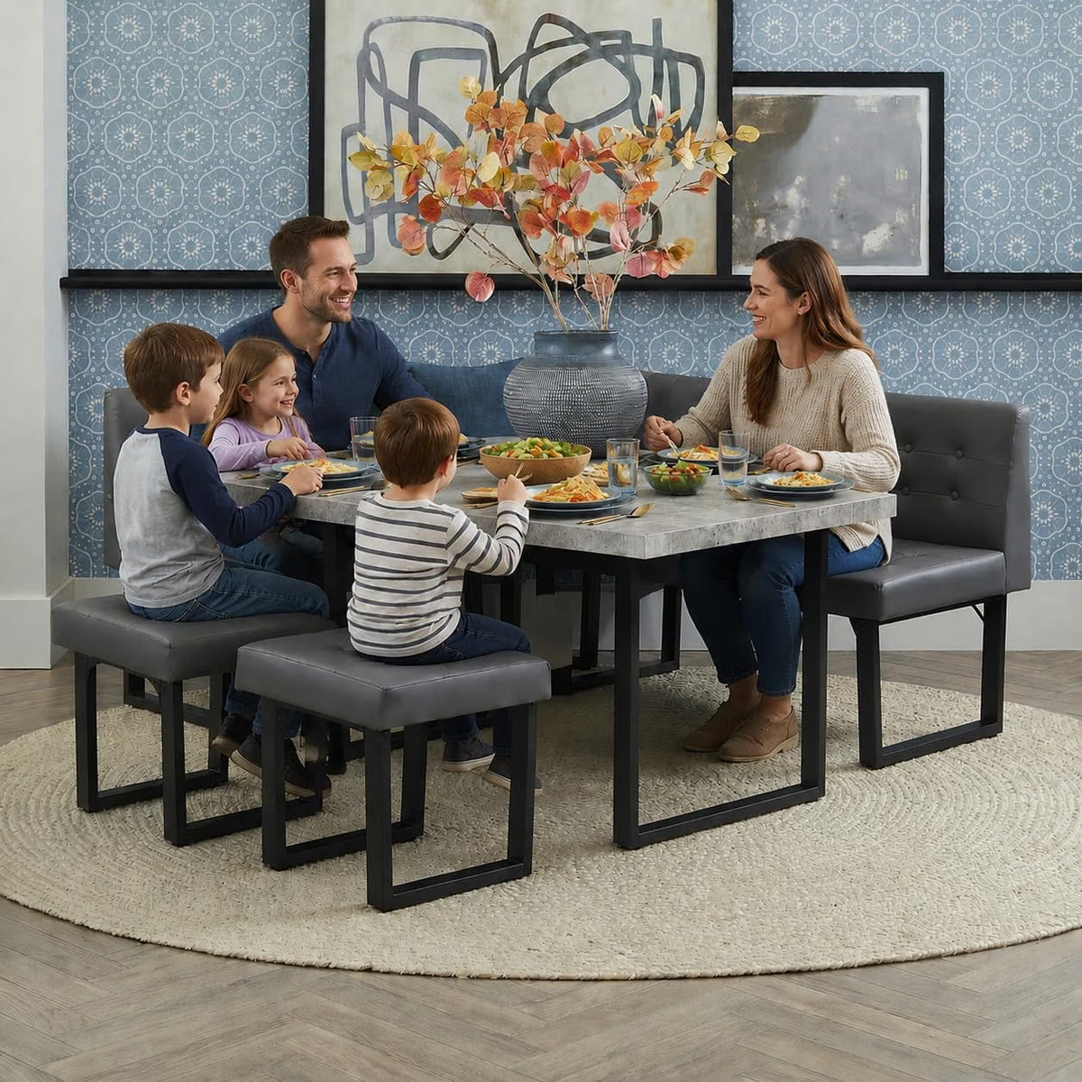 72" Corner Breakfast Nook Table Set with Storage Bench | L-Shaped Booth Dining Set, Seats 6, Grey