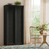 Yechen 67" Tall Rattan Kitchen Pantry Cabinet – Solid Wood Handle, Soft-Close Hinges, Adjustable Shelves, Dark Black