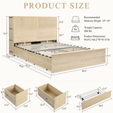 Boho Rattan Queen Bed Frame with Charging Station & 10 Storage Drawers