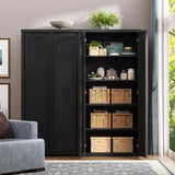 Yechen 67" Tall Rattan Kitchen Pantry Cabinet – Solid Wood Handle, Soft-Close Hinges, Adjustable Shelves, Dark Black
