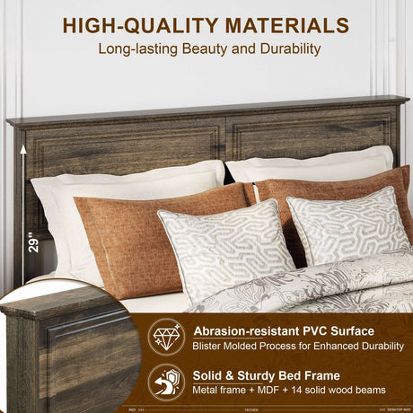 Farmhouse Queen Size Bed Frame with 4 Storage Drawers