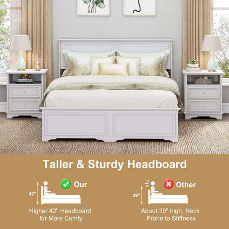 Farmhouse Queen Size Bed Frame with 4 Storage Drawers