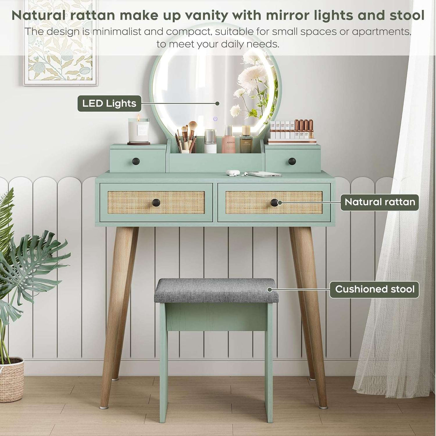 30" Vintage Makeup Vanity Table Set