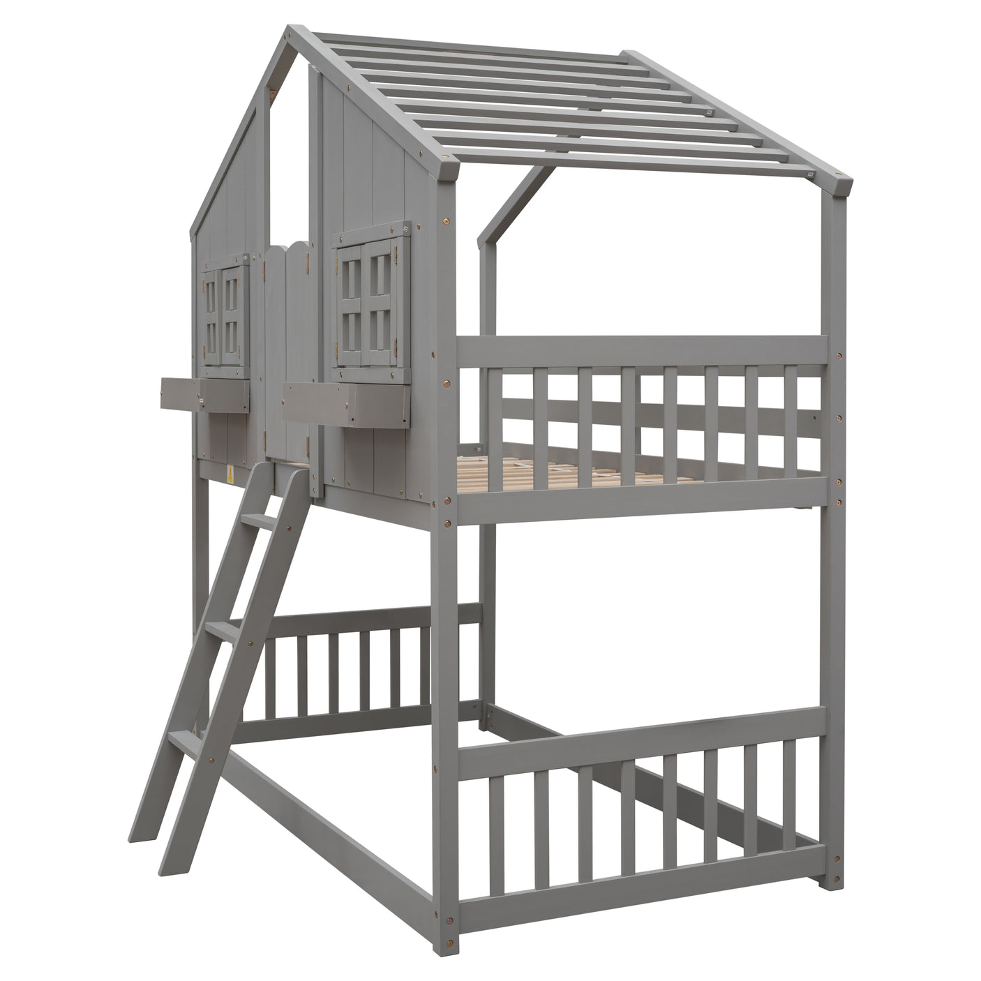 Twin over Twin House Bunk Bed with Roof
