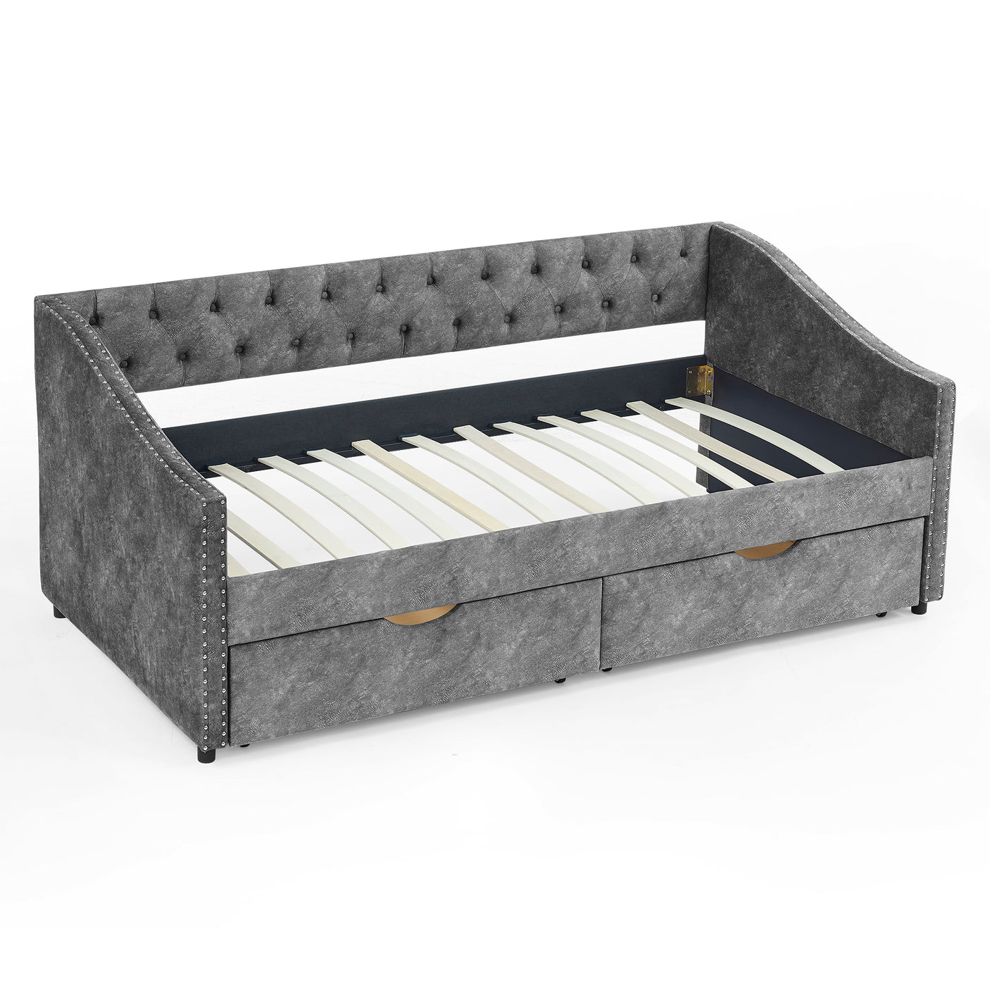 Modern Linen Upholstered Daybed with Double Drawers