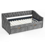 Modern Linen Upholstered Daybed with Double Drawers