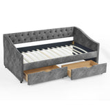 Modern Linen Upholstered Daybed with Double Drawers
