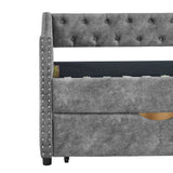 Modern Linen Upholstered Daybed with Double Drawers