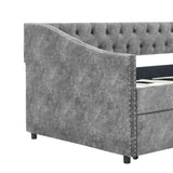 Modern Linen Upholstered Daybed with Double Drawers