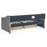 Modern Linen Upholstered Daybed with Double Drawers