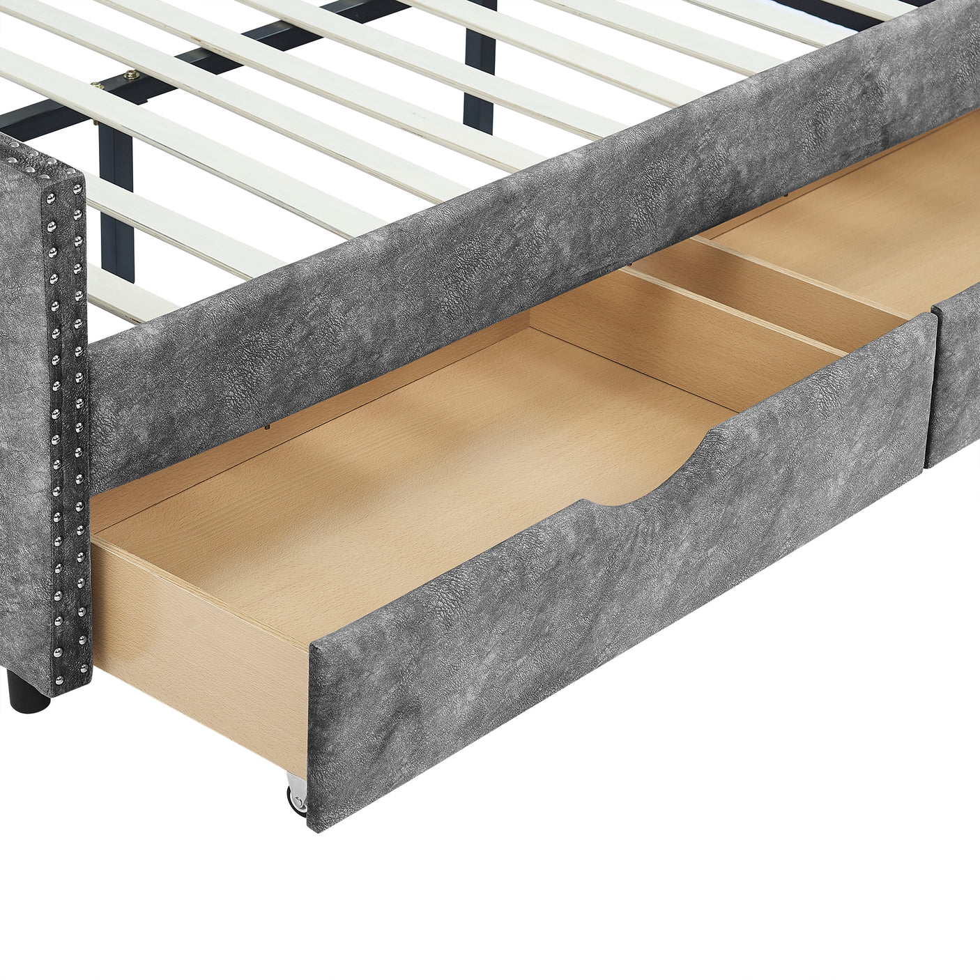 Modern Linen Upholstered Daybed with Double Drawers