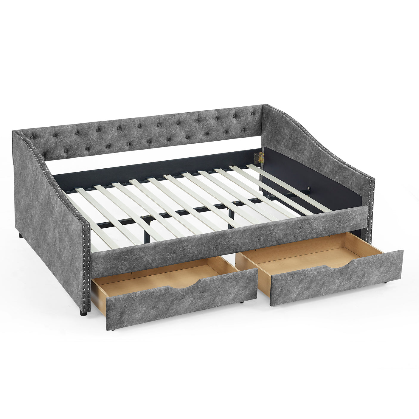 Modern Linen Upholstered Daybed with Double Drawers