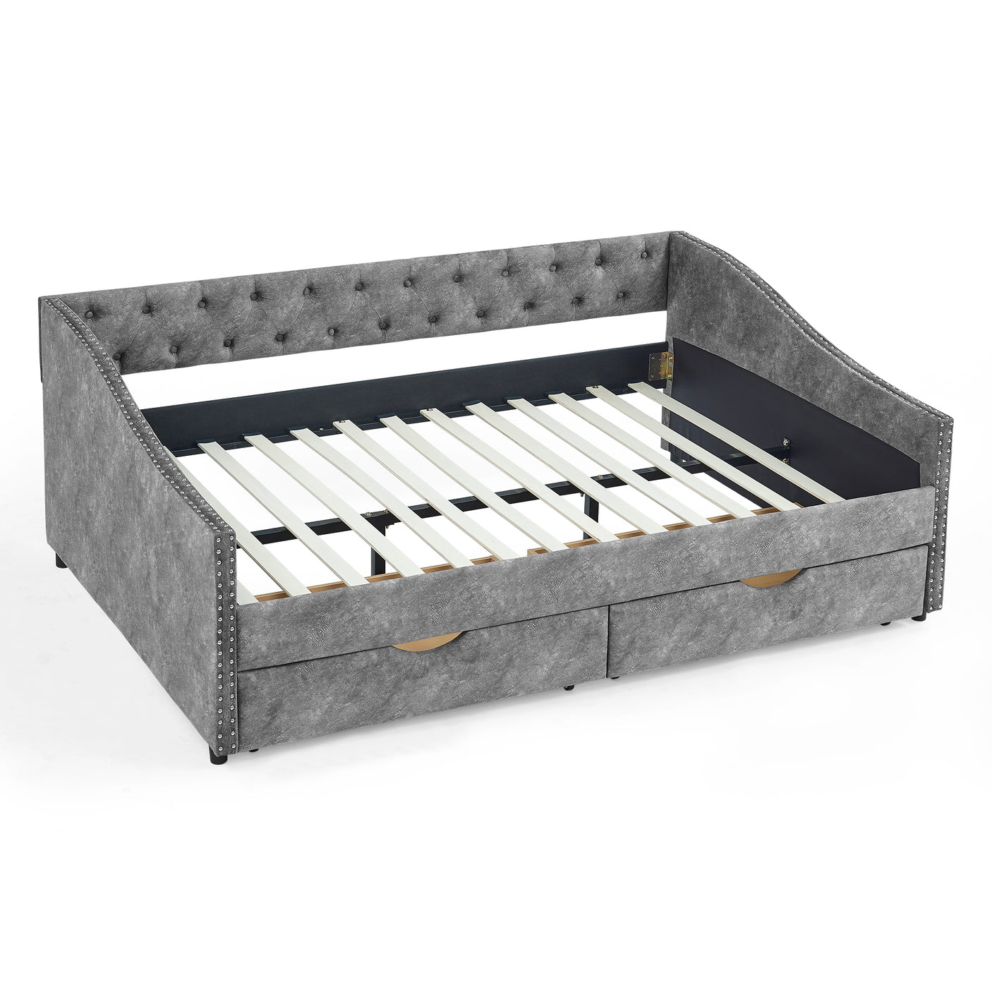 Modern Linen Upholstered Daybed with Double Drawers