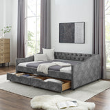 Modern Linen Upholstered Daybed with Double Drawers