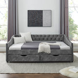 Modern Linen Upholstered Daybed with Double Drawers