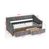 Modern Linen Upholstered Daybed with Double Drawers