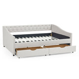 Modern Linen Upholstered Daybed with Double Drawers