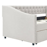 Modern Linen Upholstered Daybed with Double Drawers