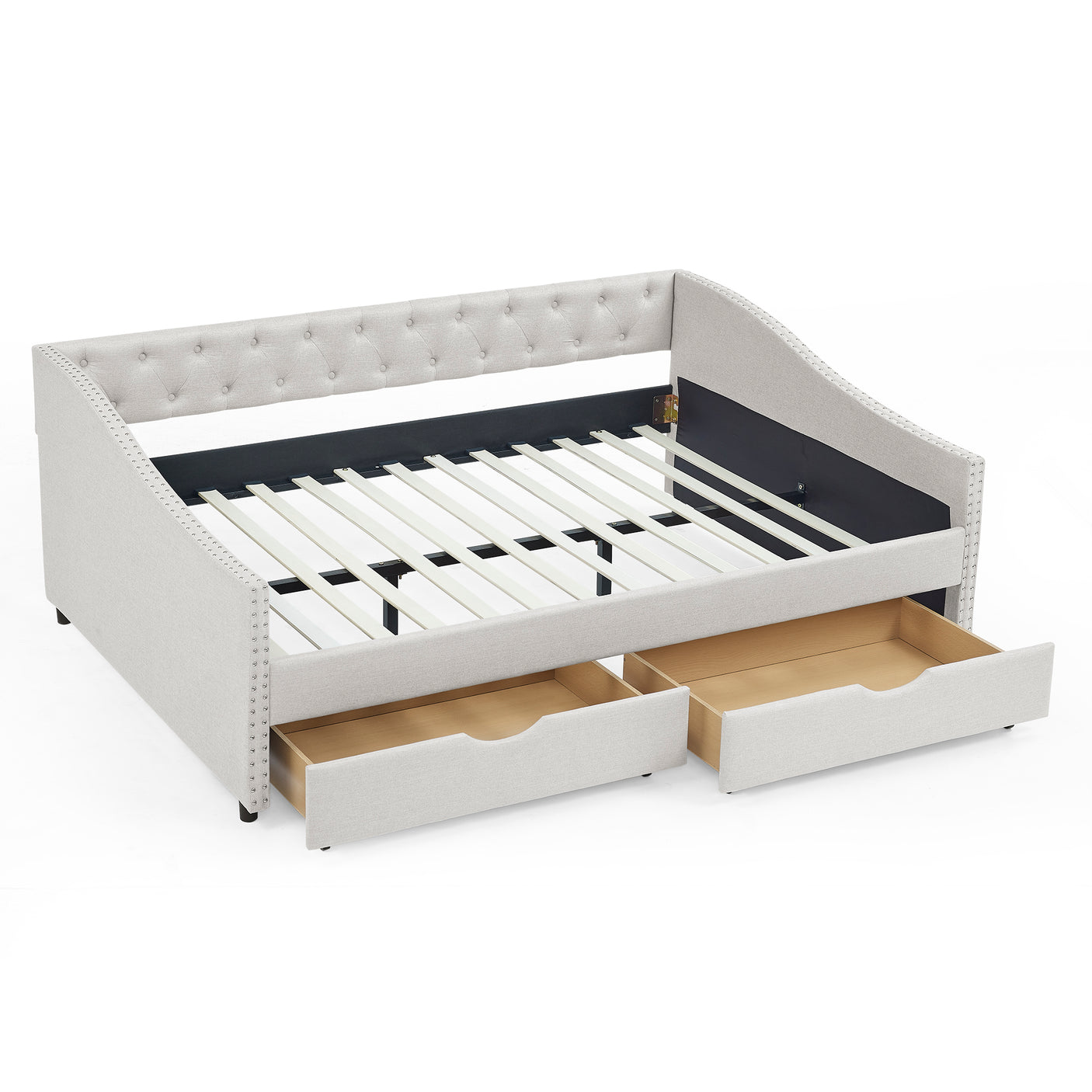 Modern Linen Upholstered Daybed with Double Drawers