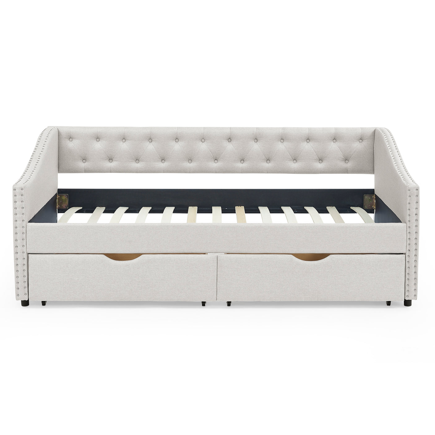 Modern Linen Upholstered Daybed with Double Drawers