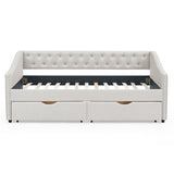 Modern Linen Upholstered Daybed with Double Drawers
