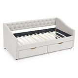 Modern Linen Upholstered Daybed with Double Drawers