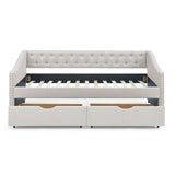 Modern Linen Upholstered Daybed with Double Drawers