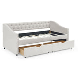 Modern Linen Upholstered Daybed with Double Drawers