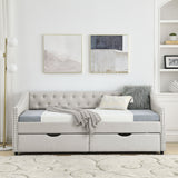 Modern Linen Upholstered Daybed with Double Drawers