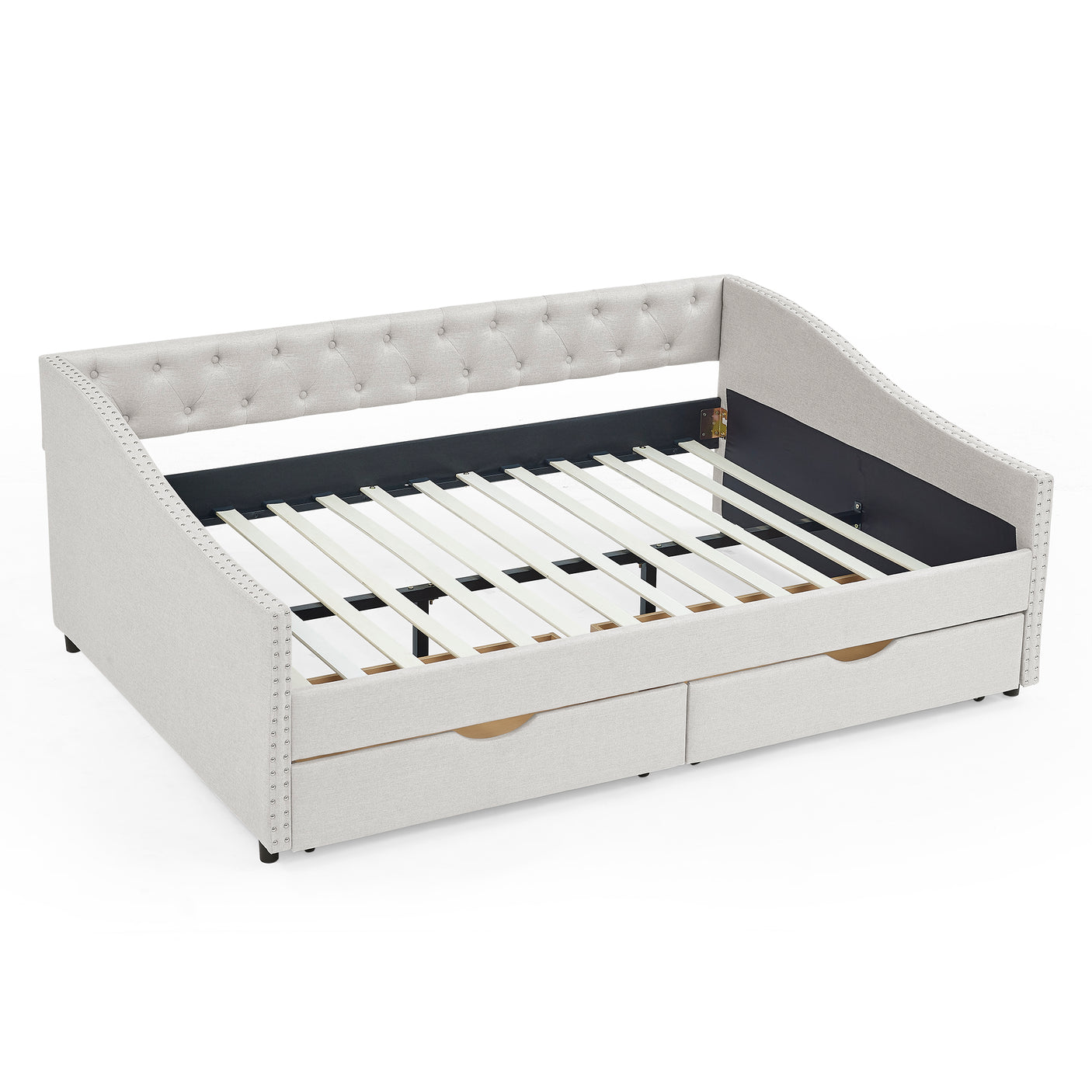 Modern Linen Upholstered Daybed with Double Drawers