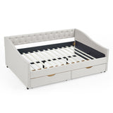 Modern Linen Upholstered Daybed with Double Drawers