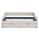 Modern Linen Upholstered Daybed with Double Drawers
