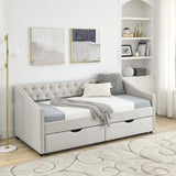 Modern Linen Upholstered Daybed with Double Drawers