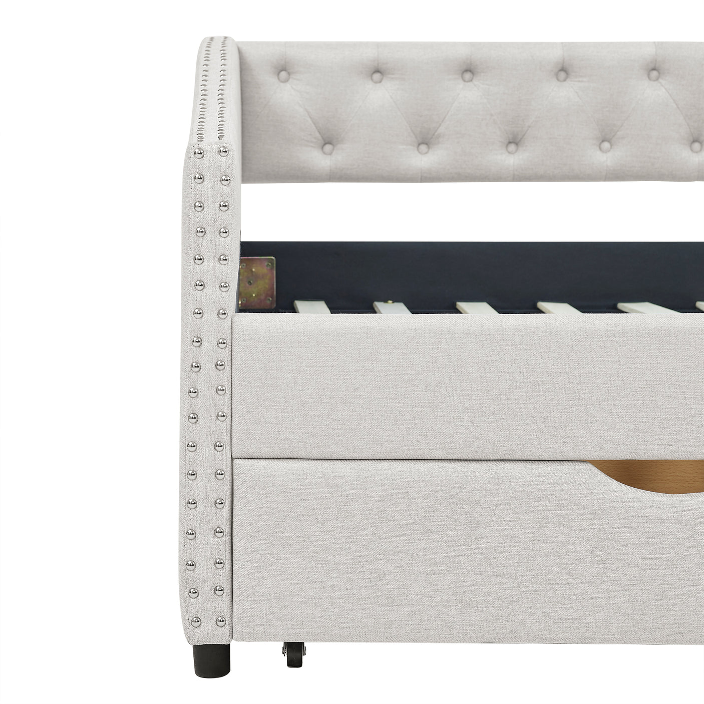 Modern Linen Upholstered Daybed with Double Drawers