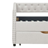 Modern Linen Upholstered Daybed with Double Drawers