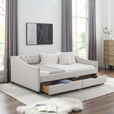 Modern Linen Upholstered Daybed with Double Drawers