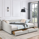 Modern Linen Upholstered Daybed with Double Drawers