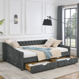 Modern Linen Upholstered Daybed with Double Drawers