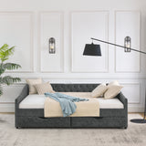 Modern Linen Upholstered Daybed with Double Drawers