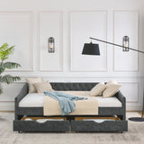 Modern Linen Upholstered Daybed with Double Drawers